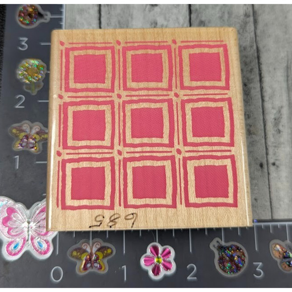 Inkadinkado Squares Boxes Design Grid‎ Rubber Stamp Wood #M32 - Picture 1 of 3